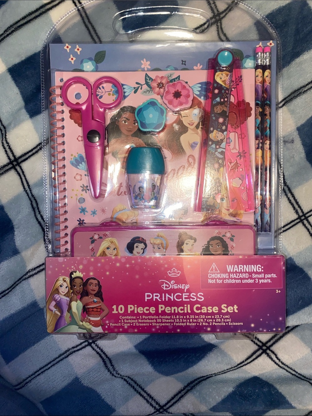 Disney Princess Pink and Teal Kids Pencil Case Stationery Set
